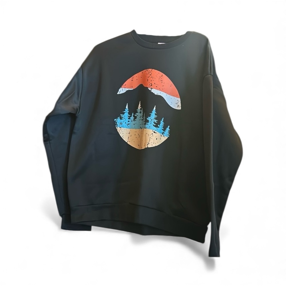 Sweatshirt/Black/Mountain Scenery/Size XL/Unisex/New in Package